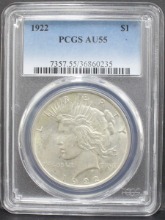 미국 1922년 1$ 피스 달러 준미사용 은화 PCGS 55등급