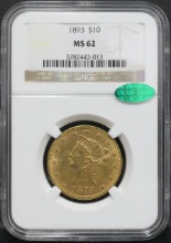 미국 1893년 10$ 리버티 이글 금화 NGC 62등급 (CAC 인증)