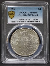 미국 1886년 1$ 모건 달러 미사용 은화 PCGS UNC DETAILS