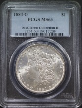 미국 1884년 1$ 모건 달러 미사용 은화 PCGS 63등급 (&quot;O&quot; 마크)