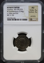 로마 270~275년 황제 아우렐리아누스 (Aurelianus) 데나리온 (Denarius) 은화 NGC AU 인증