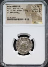 로마 244~249년 황제 필리푸스 1세 (Philippus) 더블 데나리온 (Double Denarius) 은화 NGC AU 인증