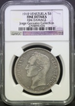 베네수엘라 1910년 5볼리바르 통용 은화 NGC FINE DETAILS