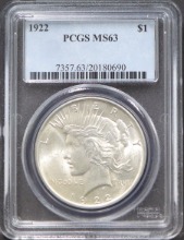 미국 1922년 1$ 피스 달러 미사용 은화 PCGS 63등급