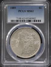 미국 1889년 1$ 모건 달러 미사용 은화 PCGS 62등급