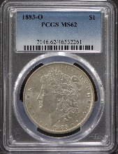 미국 1883년 1$ 모건 달러 미사용 은화 PCGS 62등급 (&quot;O&quot; 마크)