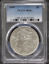 미국 1889년 1$ 모건 달러 미사용 은화 PCGS 62등급