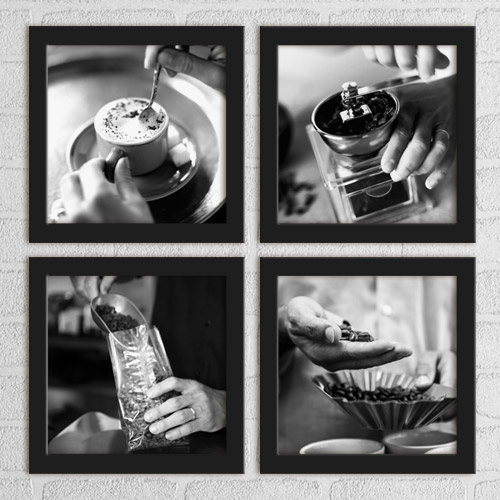액자 벽걸이 커피잔 원두 손 라떼 거품 빈티지 분쇄기 도구  ggcu520-카페속흑백감성 액자세트