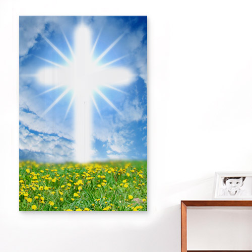 종교 들판 하늘 구름 햇빛 꽃 자연 교회 하나님 예수님 성격책 데코 소품 인테리어 ggts155-아크릴액자 찬란한십자가