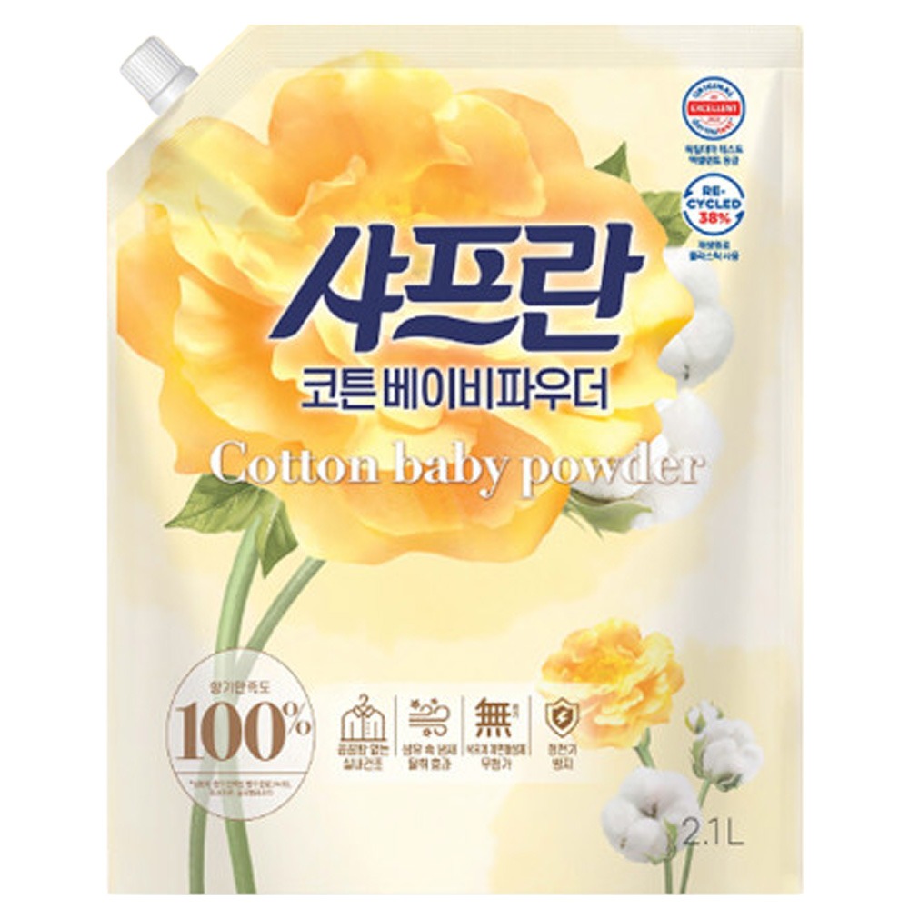 LG생활건강 샤프란섬유유연제리필-코튼베이비파우더(2100ml*2개)