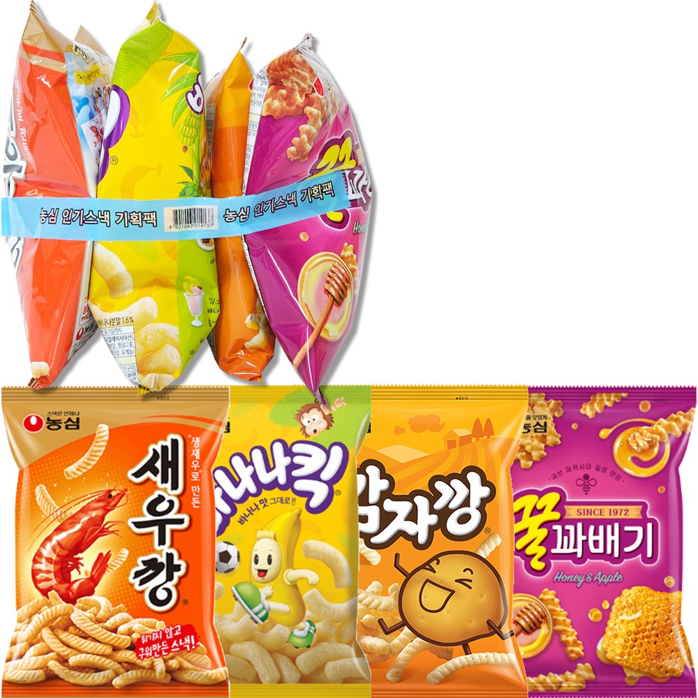 농심 인기스낵기획팩(새우깡+바나나킥+감자깡+꿀꽈배기/총255g)