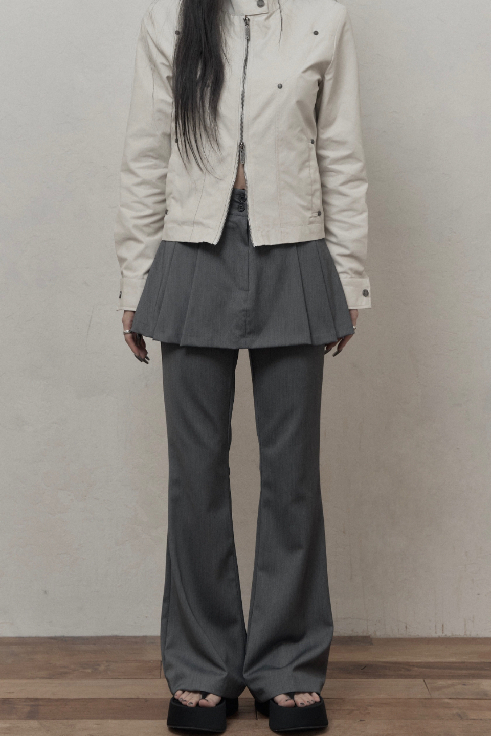 Skirt Layered Bootcut Pants - KHAKIPOINT