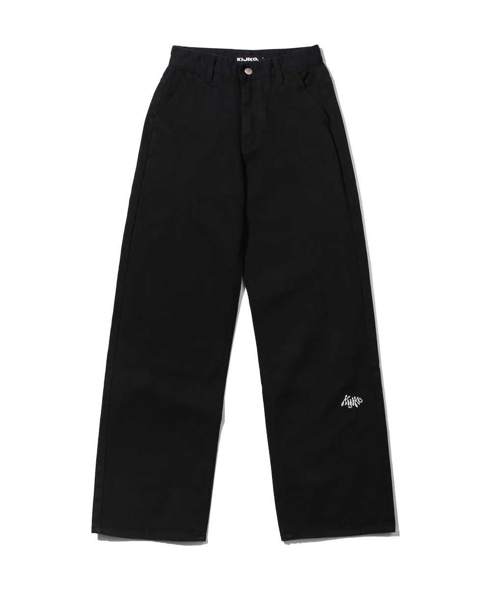 Wide twill chino pants - black