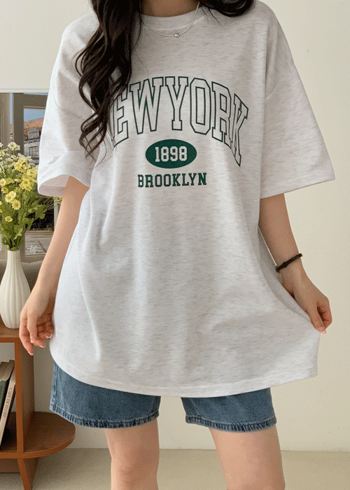 뉴욕 레터링 박스 오버핏 반팔 티셔츠 4color