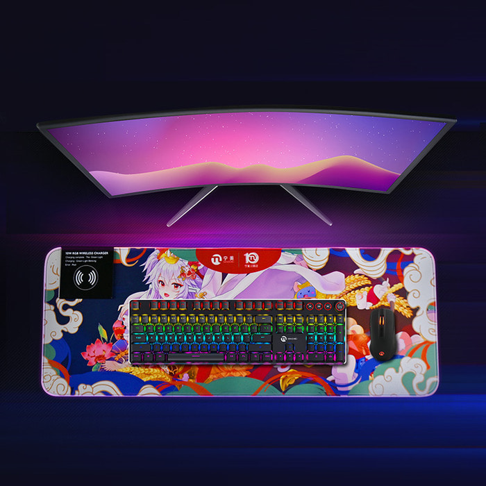 닝메이 10주년 무선충전 RGB 마우스패드 초대형 두께의 컴퓨터게임 경기용 대형 테이블매트 발광 마우스 키패드 귀여운 밴드 무선충전기