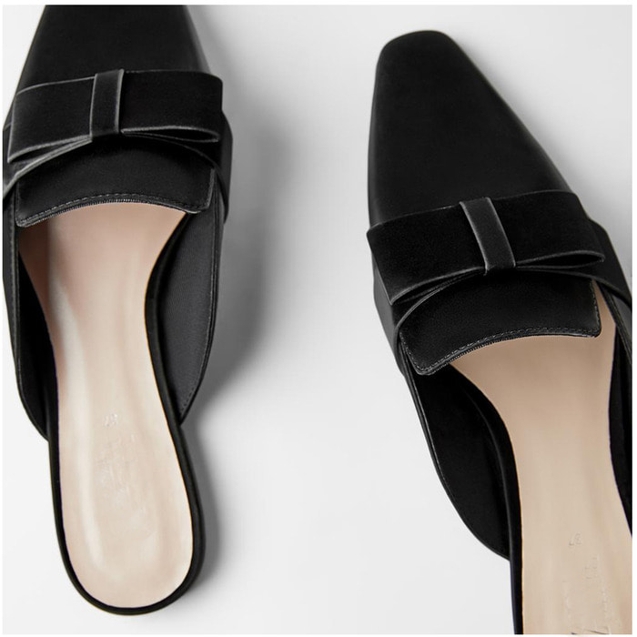 2020 봄과 가을 ZA 새로운 나비 넥타이 뮬러 신발 편안한 평평한 바닥 발가락과 간단한 슬리퍼 여성용 신발