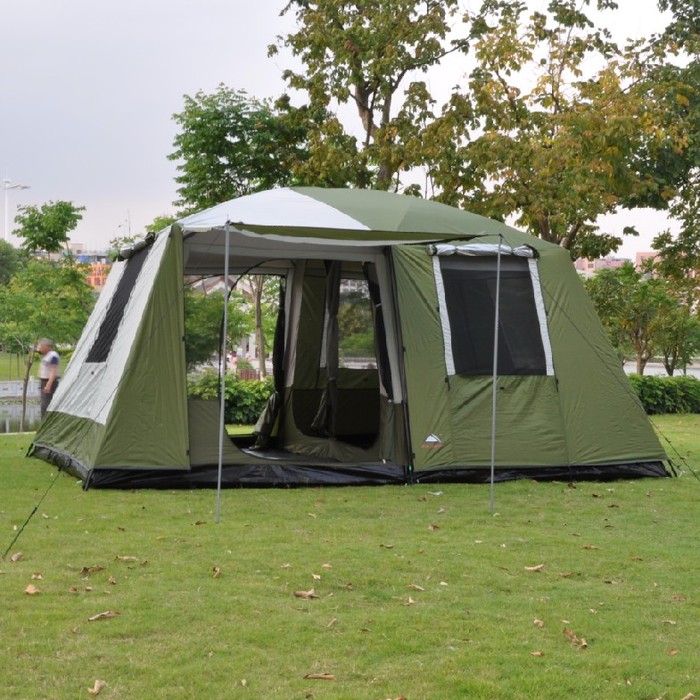 2 베드룸 및 1 거실 방수 다 인용 더블 데크 캠핑 텐트 5-8 인 6-12 인 2 룸 야외 관광 나들이 텐트