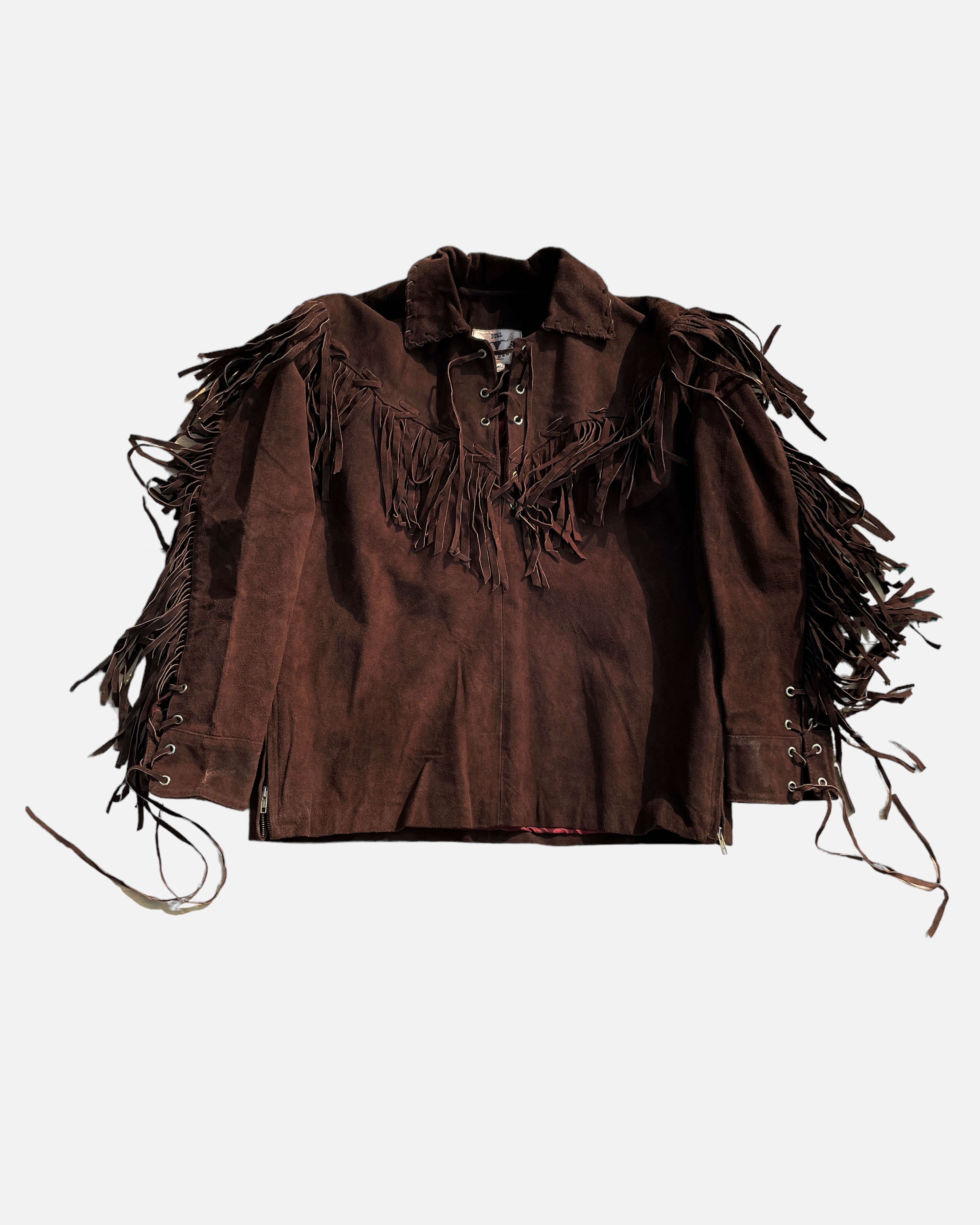 1990&#039;s Western Leather Fringe Lace-up Pull-over Jacket