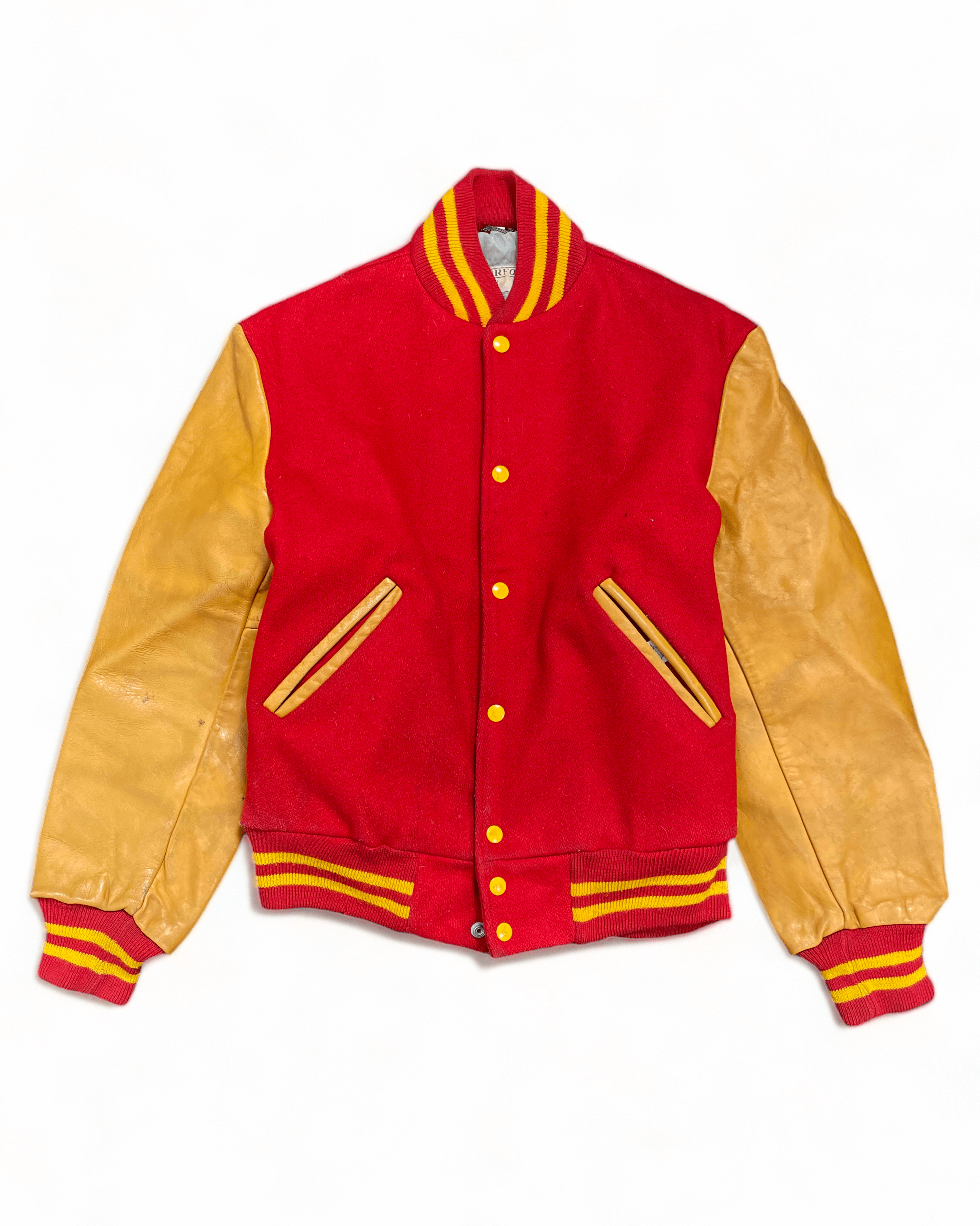 70&#039;s Deerfoot by Sports Apparel Red&amp;Yellow Varsity Jacket