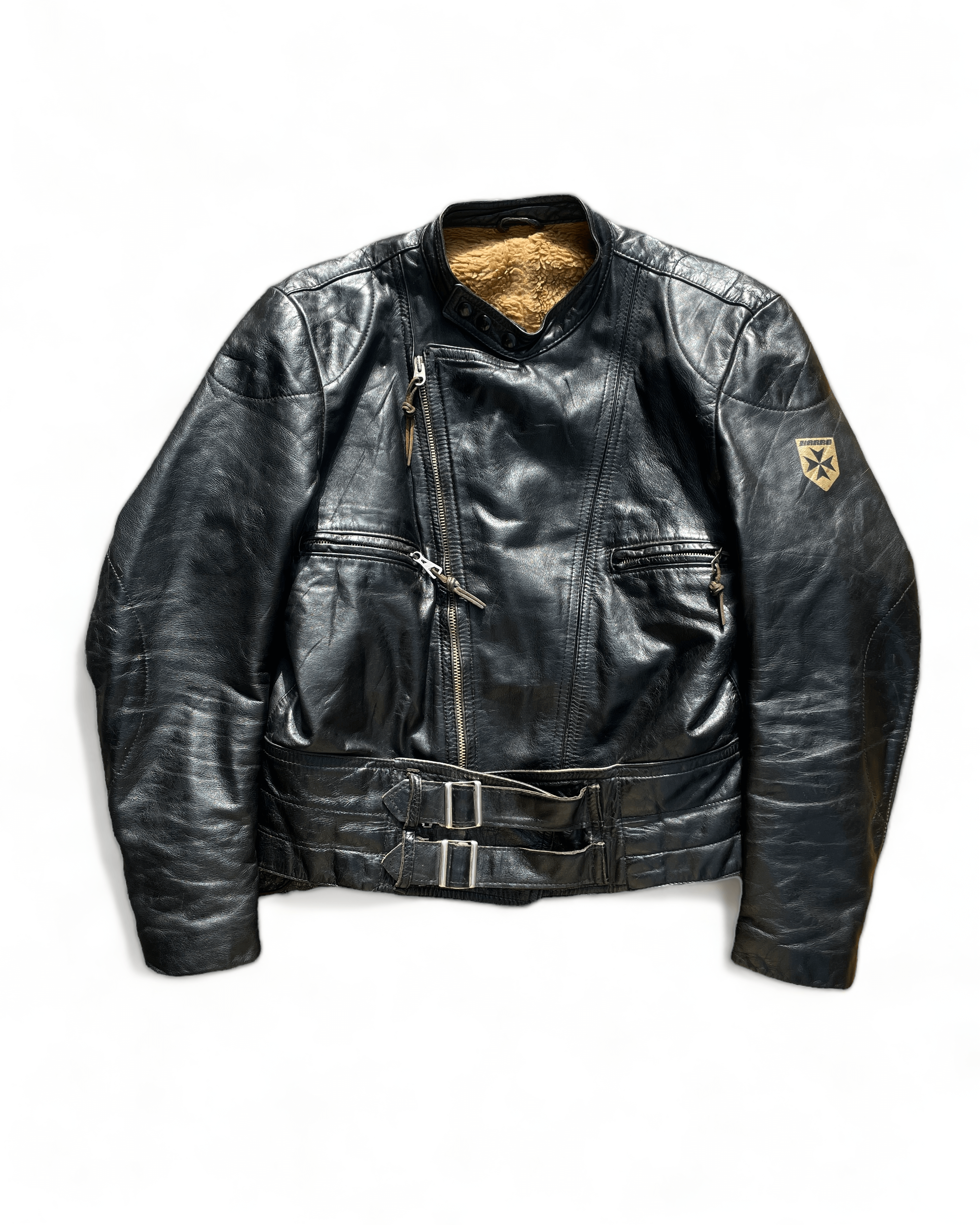 70&#039;s Harro Belted Euro Motorcycle Leather Jacket