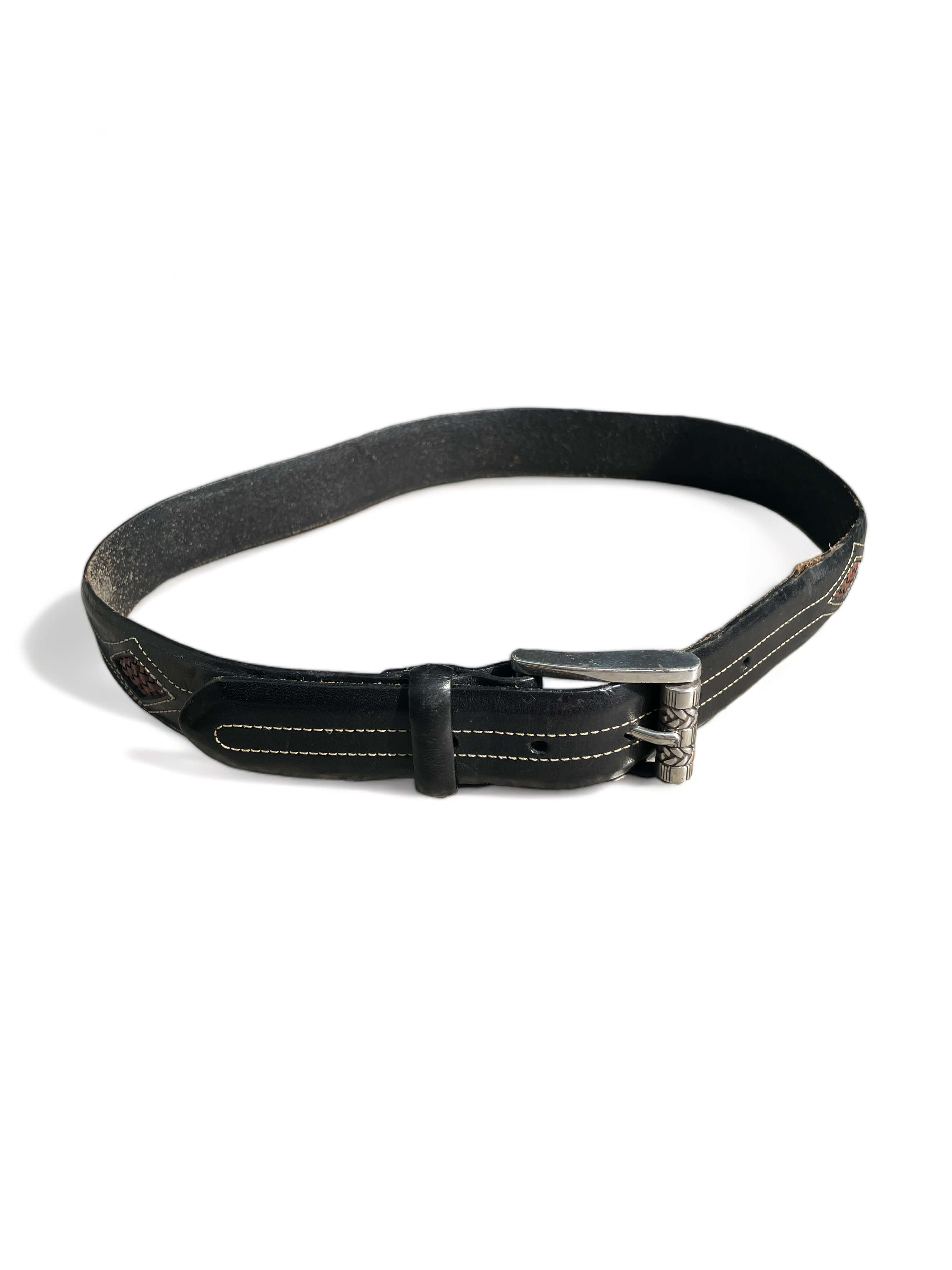 Vintage Stitch Line Intrecciato Argyle Black Leather Belt