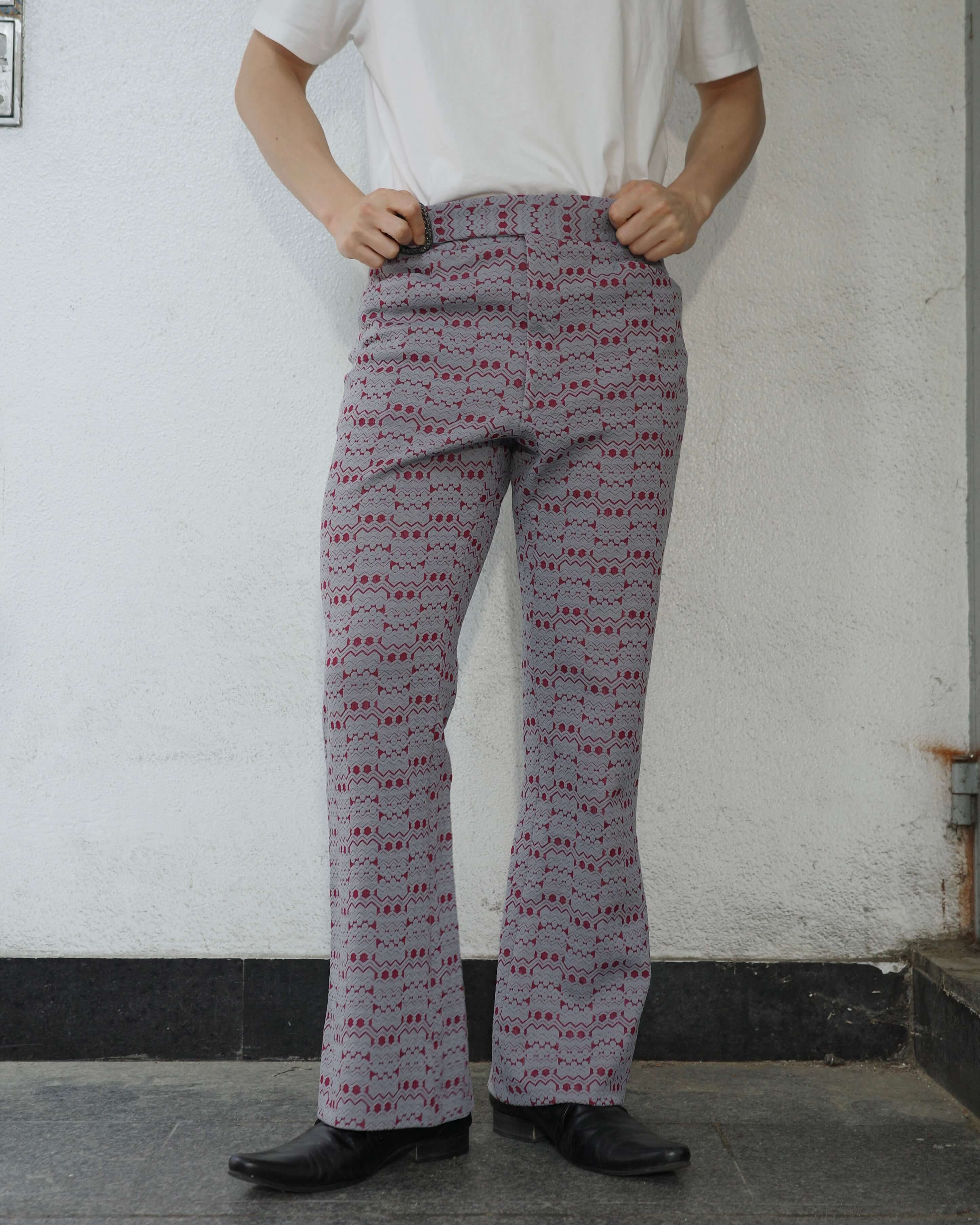 1960 - 1970&#039;s Belted Ethnic Pattern Flare Pants