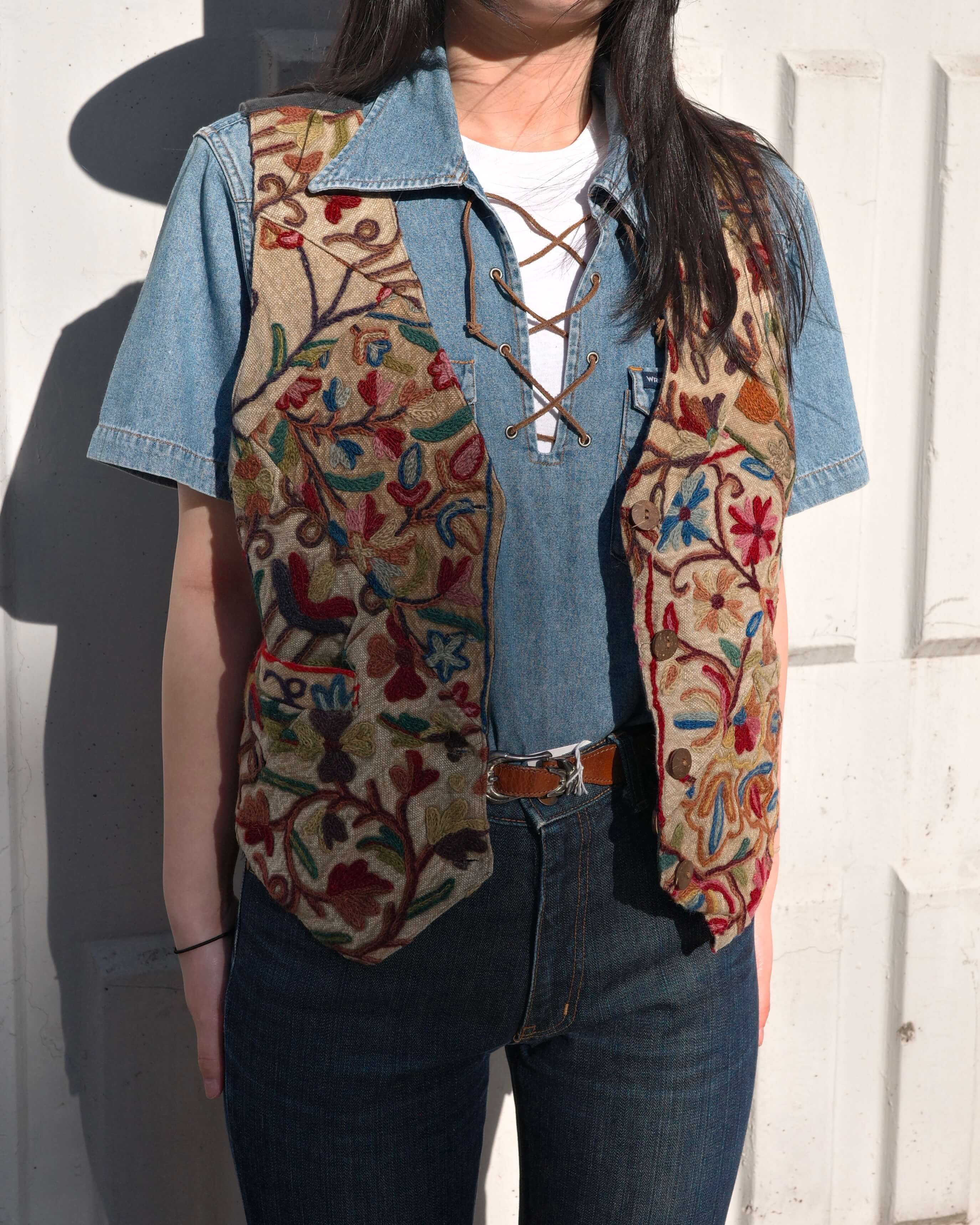 Vintage Chain Stitch Flower Vest