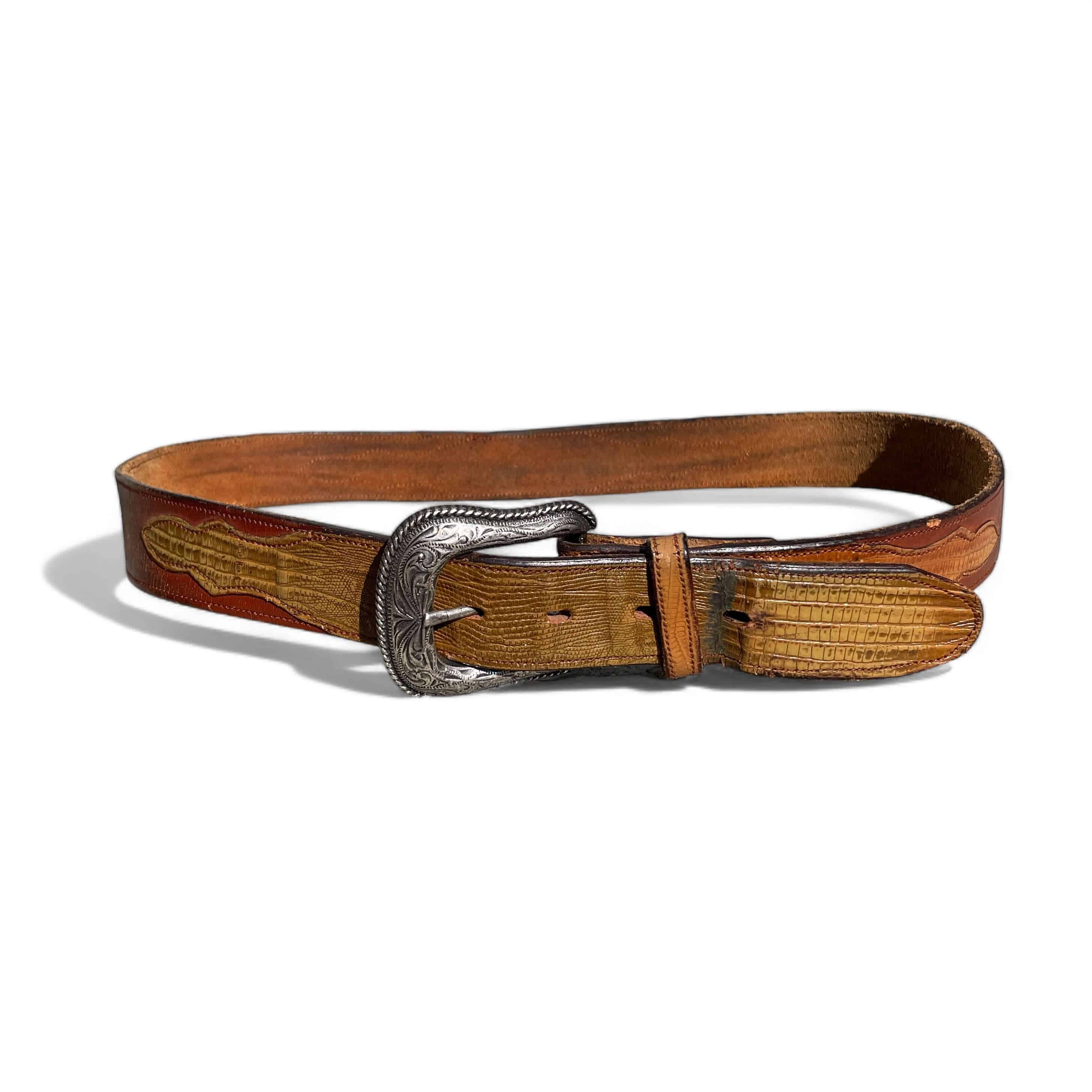 Vintage Leather Python Patched Western Belt