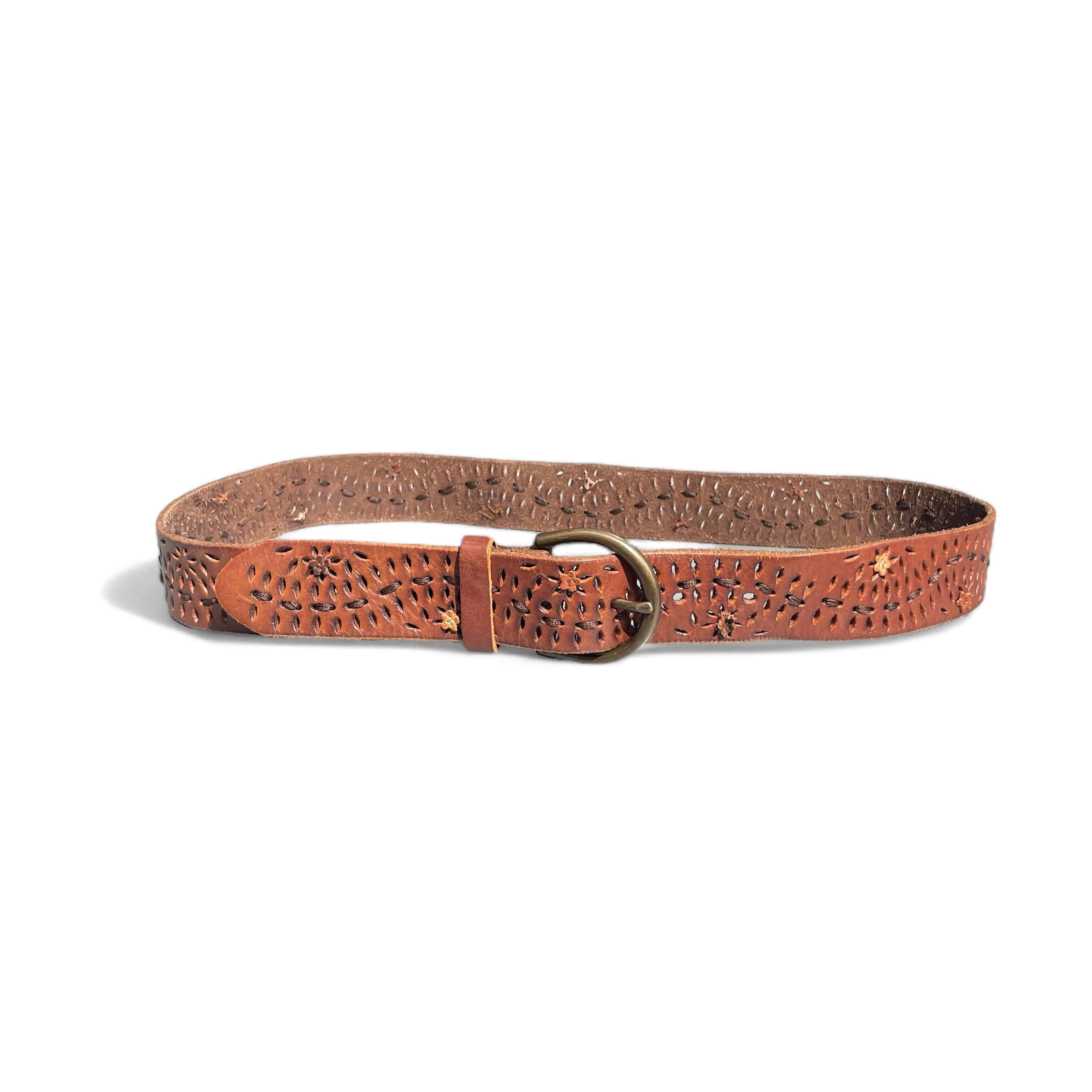 Vintage Flower Point Punched Leather Belt