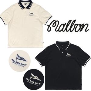 말본 골프웨어 남녀공용 깃발로고 아이보리색 남성 골프티셔츠 MALBON X MONTAUK BLUFF PIQUE POLO