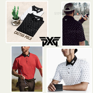 PXG 남성골프웨어 검정색 흰색 폴로 반팔티셔츠 SHORT SLEEVE CACTUS POLO