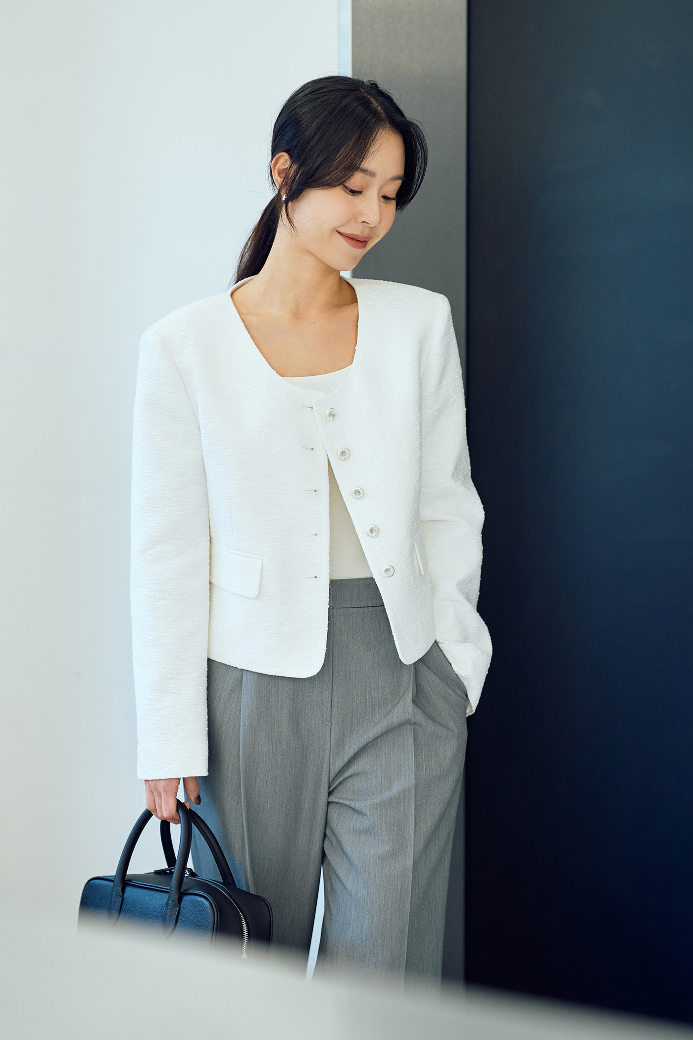 Round Scoop Neck Jacket[LMBDSPJK105]-Ivory