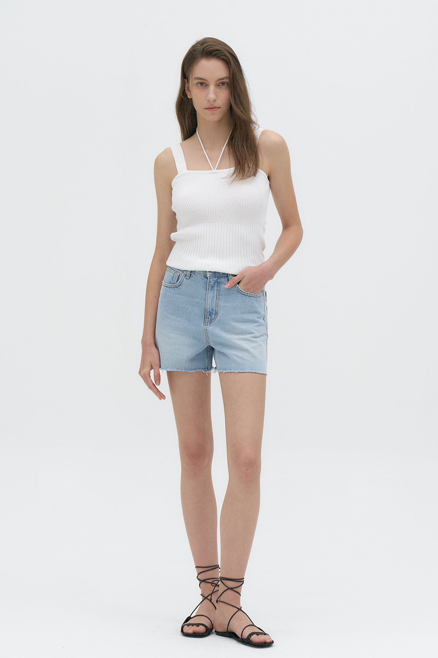 Cutting Short Denim[LMBDSUDN4116]-Light Blue