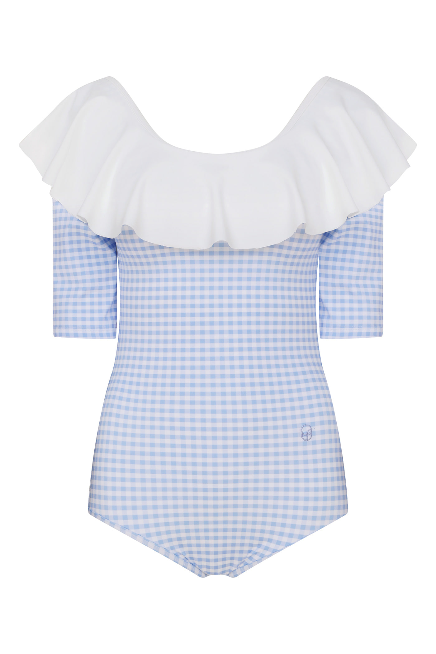 Ruffle Gingham Check SwimSuit-Sky Blue