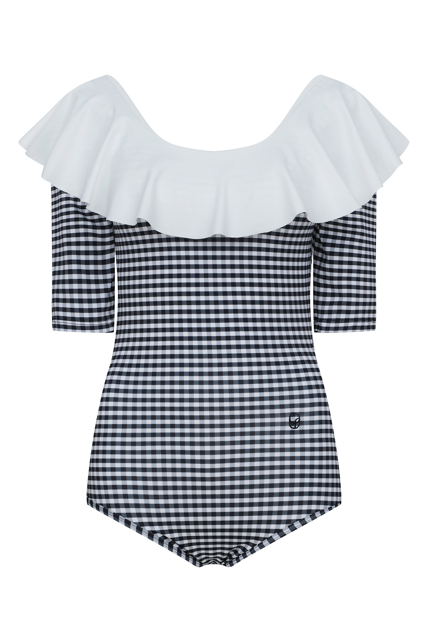 Ruffle Gingham Check SwimSuit-Black