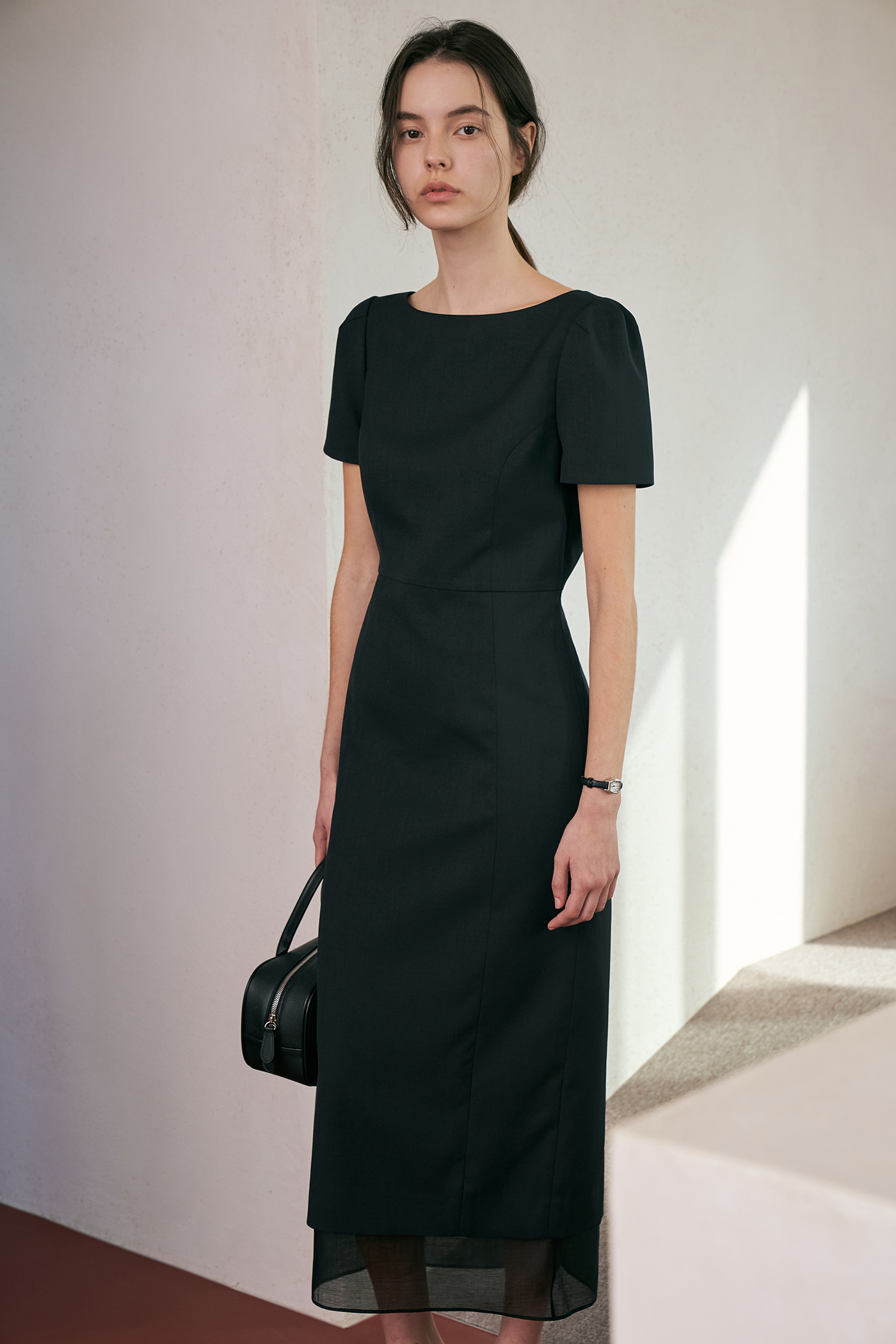 See-through Boat Neck Dress[LMBDSPDR802]-Black