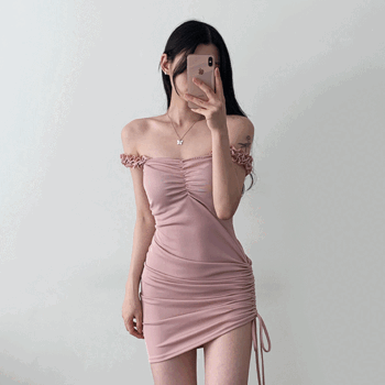 Pellle Slim Ruffle Shirring Unbalanced Mini Dress (2 colors) [Summer Dress / Vacation / Beachwear / Summer New Product / Jeju Look / Vacation Look]