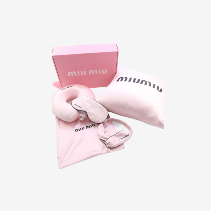 MIU MIU 실크100% 쿠션+목쿠션+안대+헤어밴드+더스트 5종 SET ☆박스 구성