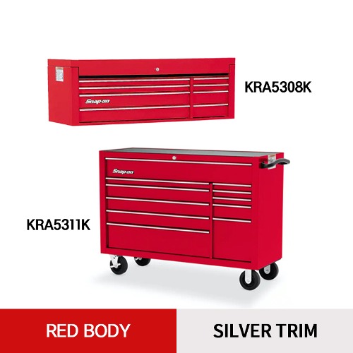 KRA5308K 53” Eight-Drawer Heritage Series Top Chesrt (Red) &amp; KRA5311K 53&quot; 11-Drawer Double-Bank Heritage Series Roll Cab (Red)  스냅온 53인치 8서랍 탑 체스트 (레드) + 53인치 11서랍 더블뱅크 툴박스 (레드)