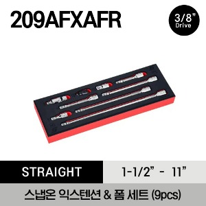 209AFXAFR 3/8&quot; Drive Extension and Adaptor Foam Set (Red) (9 pcs) 스냅온 3/8&quot; 드라이브 익스텐션 &amp; 어댑터 폼 세트 (9 pcs) 세트구성 : FX1, FXK3, FXK4, FXK6, FXK8, FXK11, FU8A, A2A, GFAT1E / 폼 사이즈 : W 76 x L 340 x D 35 mm