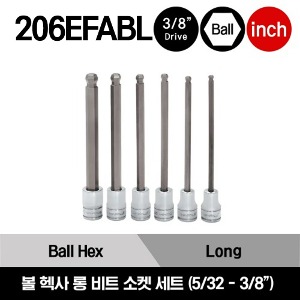 206EFABL 3/8&quot; Drive SAE Long Ball Hex Bit Socket Set (6 pcs) 스냅온 3/8&quot; 드라이브 인치사이즈 롱 볼 육각 비트 소켓 세트 (6 pcs) (세트구성 - FABL5E, FABL6E, FABL7E, FABL8E, FABL10E, FABL12E)