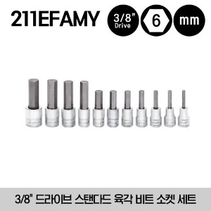 211EFAMY 3/8&quot; Drive Metric Standard Hex Bit Socket Set (11 pcs) (4-14 mm) 스냅온 3/8&quot; 드라이브 스탠다드 육각 비트 소켓 세트 (11 pcs) (세트구성 - FAM4E, FAM5E, FAM6E, FAM7E, FAM8E, FAM9E, FAM10E, FAM11E, FAM12E, FAM13E, FAM14E)