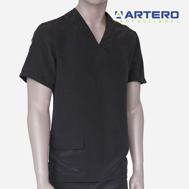 아테로 코르도바 블랙 상의 W363_W366 남여공용 애견미용 의류 유니폼 가운 미용복