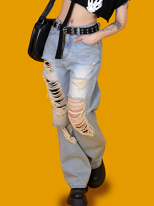 sandy damage denim pants