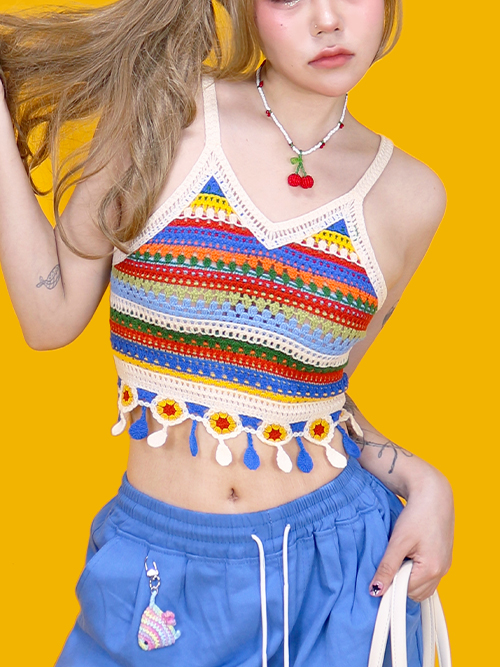 rainbow knit top (3color)