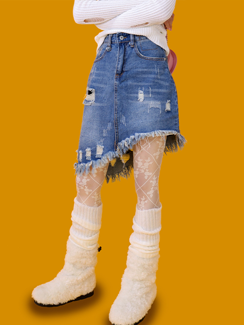 todo damage denim skirt