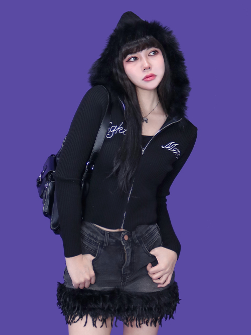 lexie fur hood zip-up (2color)