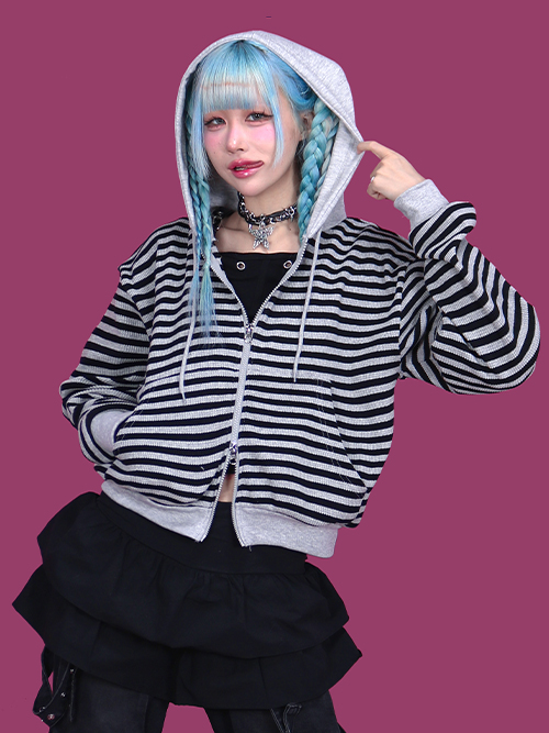 BB boxey striped hood zip-up (2color)