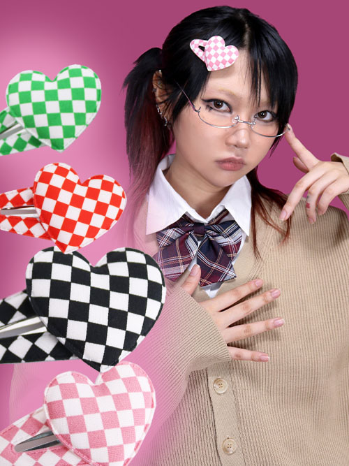 checkerboard heart hair pin (5color)