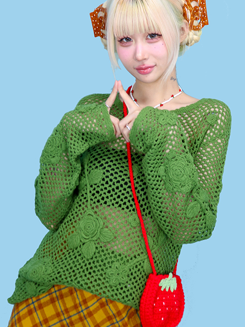 [vintage] green flower knit